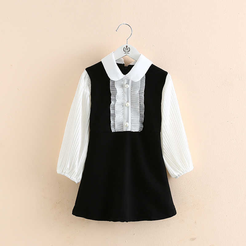 

Spring Autumn 2 3 4 5 6 7 8 10 Years Fake Two Piece Children's Long Sleeve Princess Pearl Chiffon Dress For Kids Baby Girls 210701, Black