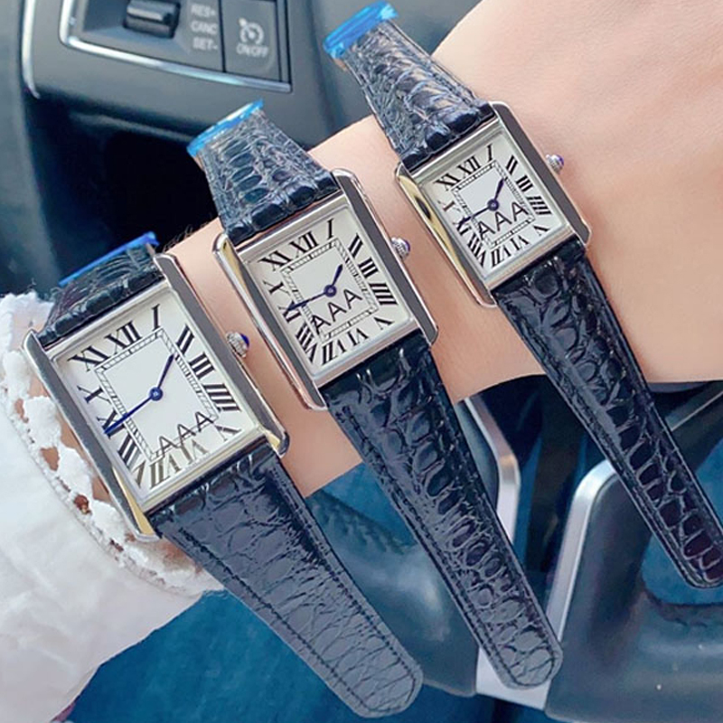 

Mens Womens Luxury Watches Genuine Leather Quartz Original Clasp Top Quality Designer Wristwatches Tank Solo Lady Fashion Classic Watch Mont, Slivery;brown