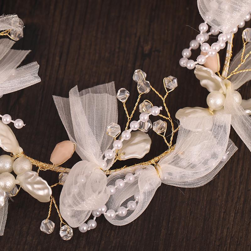 

Hair Clips & Barrettes Accessories Headdress Ornament Pearl Flower Ribbon Knot Female Bride Headband Wedding, Golden;silver
