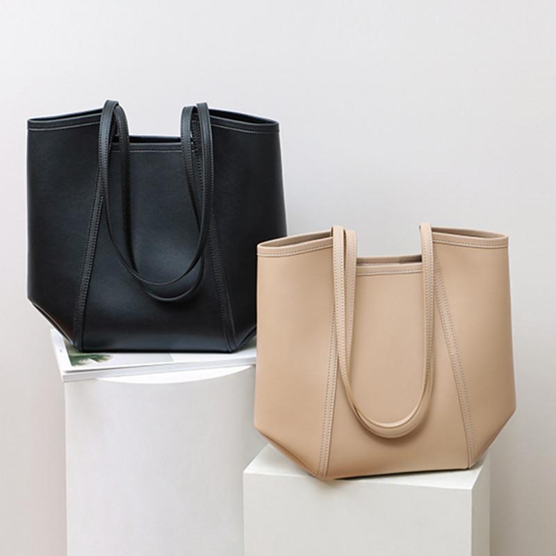 

Duffel Bags Large Capacity Women Tote Bag Coated Cowhide Leather Solid Color Handbag Travel For Ladies, Black