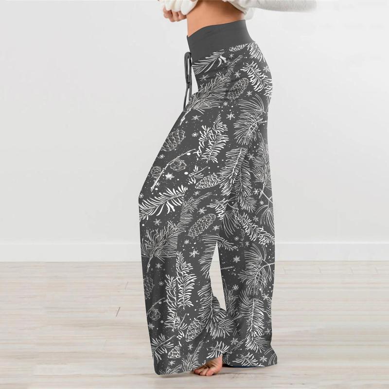 

Women's Pants & Capris Christmas Women Printed Casual Wide Leg Trousers Vintage Plus Size Cotton Oversized, Black;white