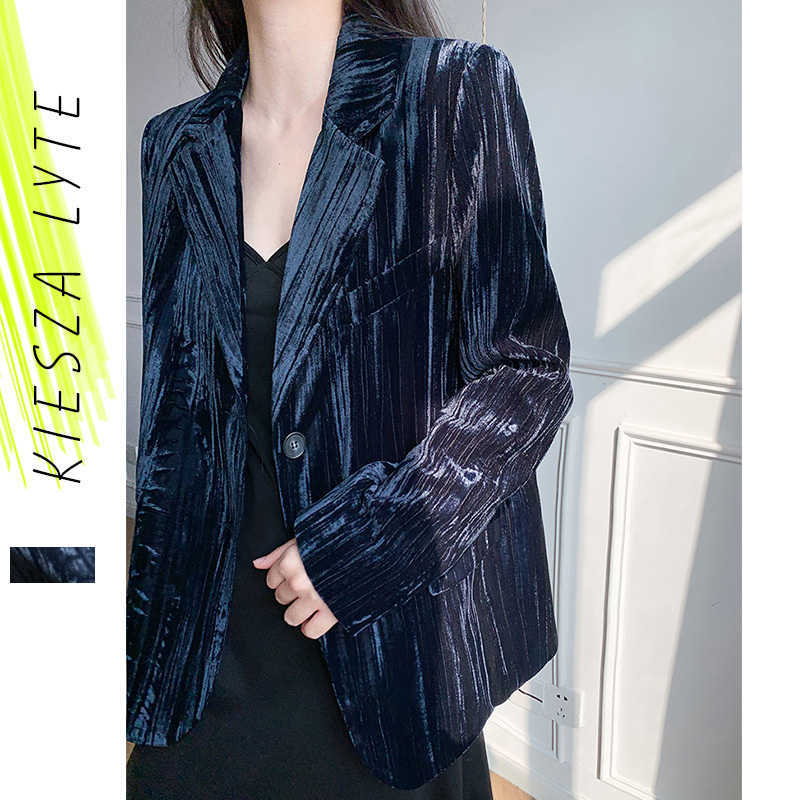 

Blue Velvet Jacket Spring Fashion Long Sleeve Office Blazer Suit Women Jackets Outerwear High Street 210608