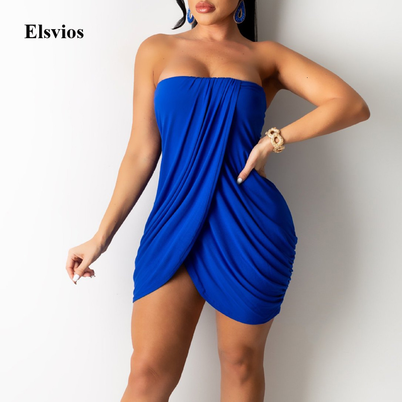 

Casual Dresses Fashion Elegant Strapless Backless Party Women Sexy Sleeveless Draped Mini Spring Plus Size Irregular 8U4M, Blue