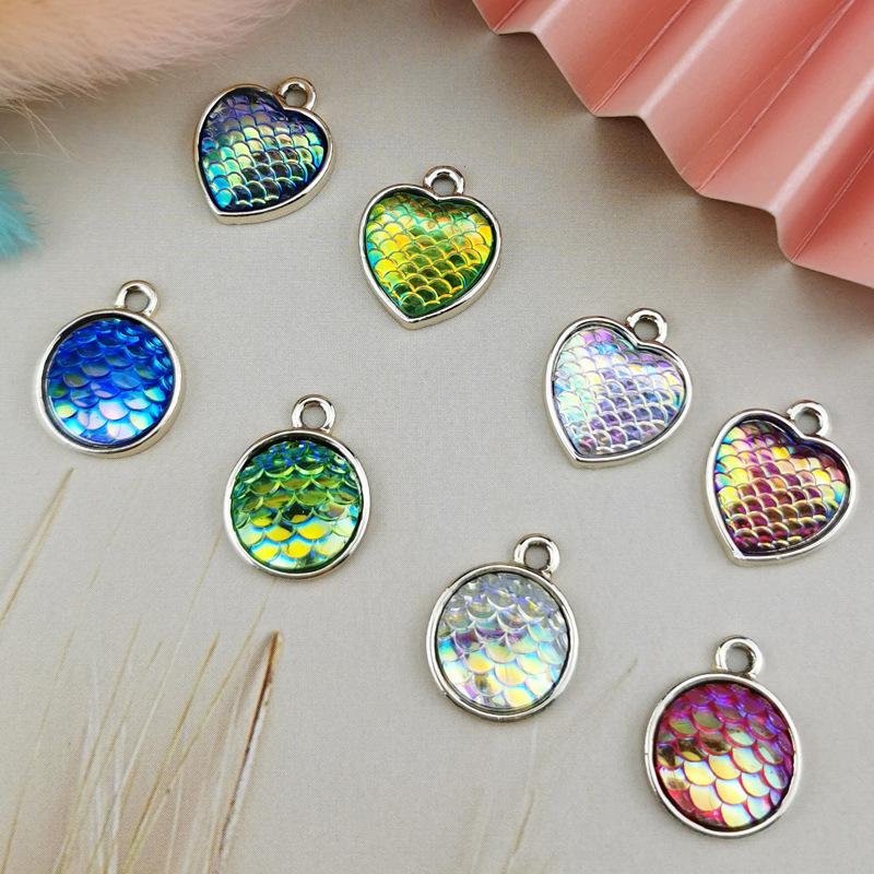 

Charms 10pcs Alloy Simple Fish Scale Round Love Earrings Pendant DIY Key Chain Accessories, Bronze;silver