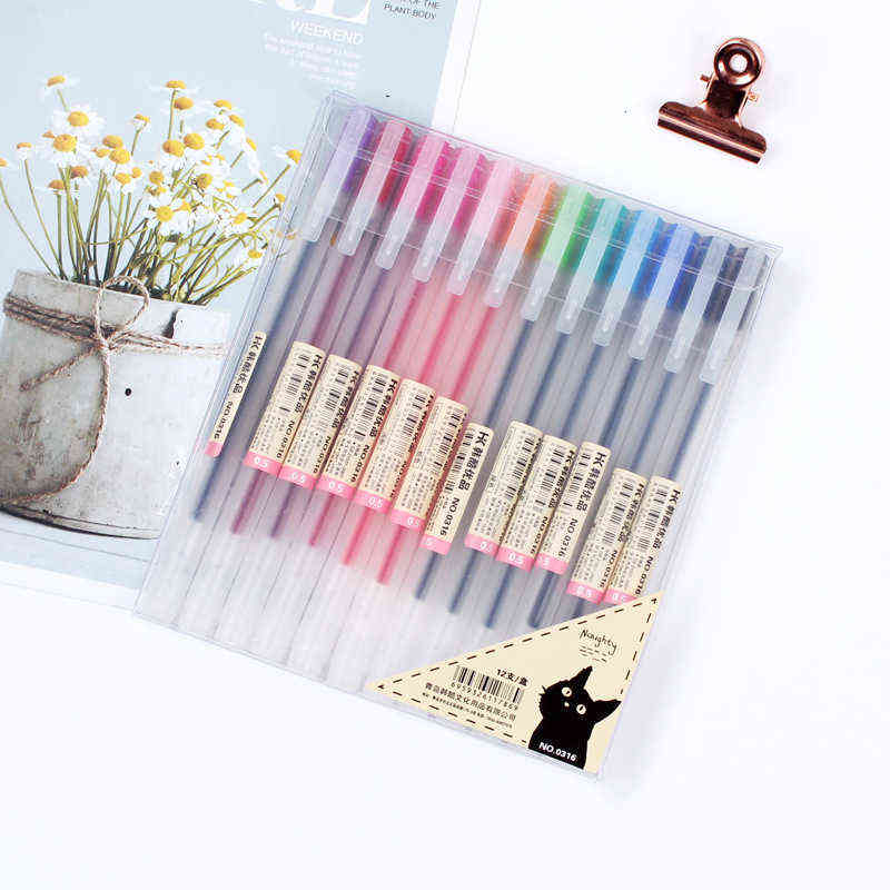 

Hanku premium products no printing wind 0.5mm frosted transparent rod simple color neutral pen water pen 12 color set 0316