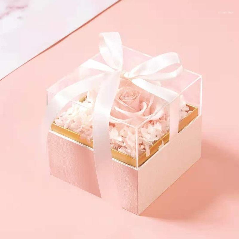 

Gift Wrap Square Acrylic Box With Ribbon Rose Bouquet Arrangement Surprise Craft DIY Present Souvenir Wrapping Boxes