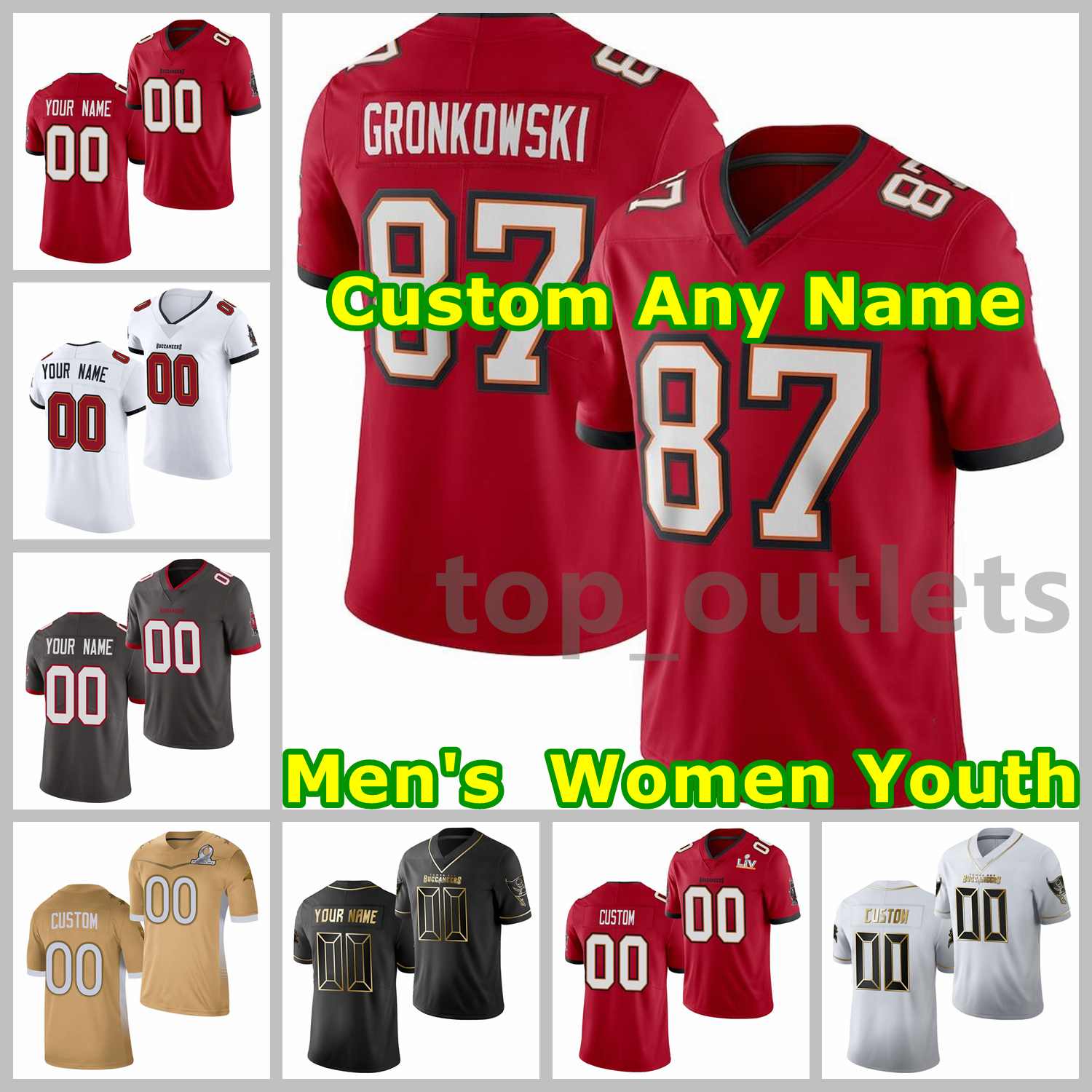 

2021 Buccaneers American Football Jerseys Mike 13 Evans Jersey Tom 12 Brady Rob 87 Gronkowski Shaquil 58 Barrett Warren 99 Sapp John 47 Lync, Black;red
