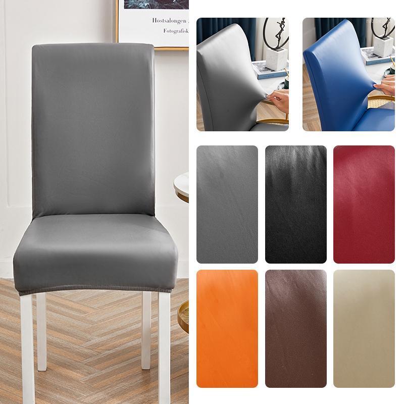 

Chair Covers Stretch Waterproof PU Leather Cover Elastic Modern Fashion Seat Solid Color Kitchen Banquet El Living Room