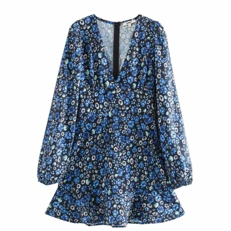 

Women vintage v neck flower print dress chic ladies long sleeve hem ruffles vestidos casual slim mini Dresses DS3274 210603, As pic ds3274ld