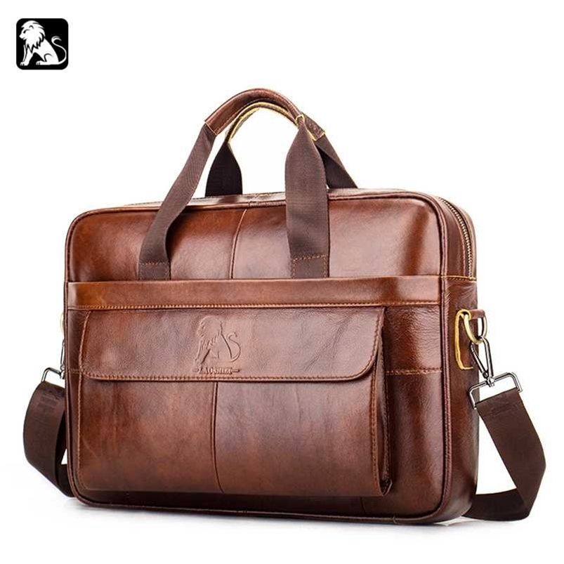 

Luxury Genuine Leather Business Men's Briefcase Male Real Cow Leather Men Shoulder Messenger Bag Travel Computer Handbags Brown 211129