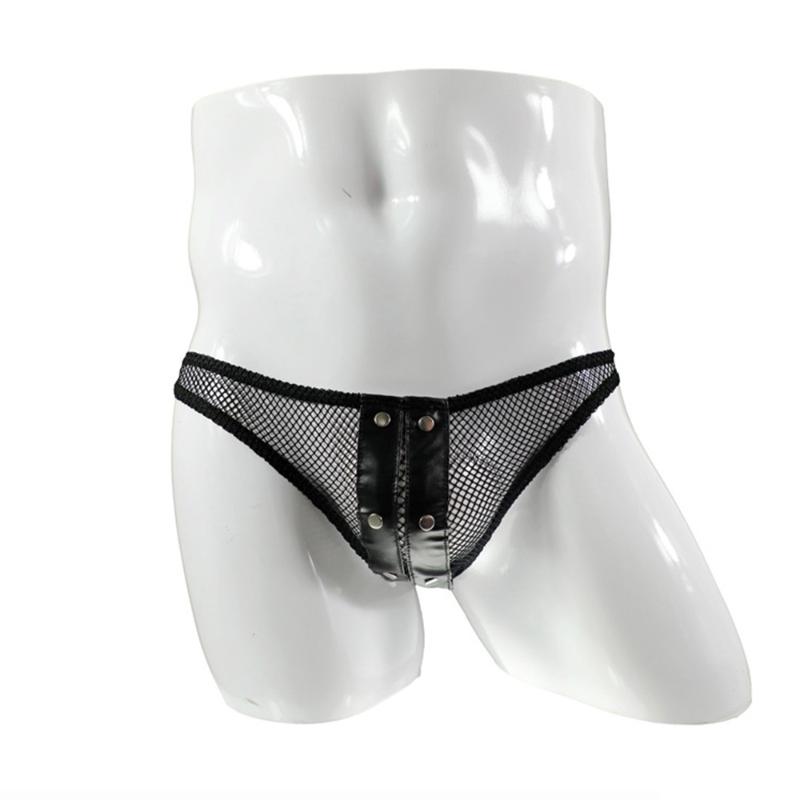 

Underpants Men Sexy Fashion Breathable Faux Leather Mesh Metal Stud Briefs Underwear, Black;white