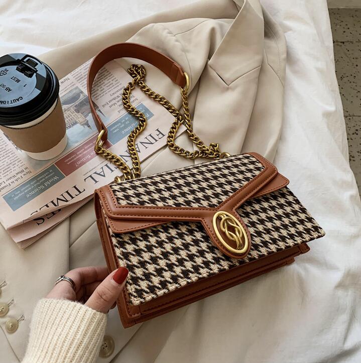 

wholesale women handbag vintage leathers chain bag elegant atmospheric plaid handbags artwork geometric stitching leather shoulder bags