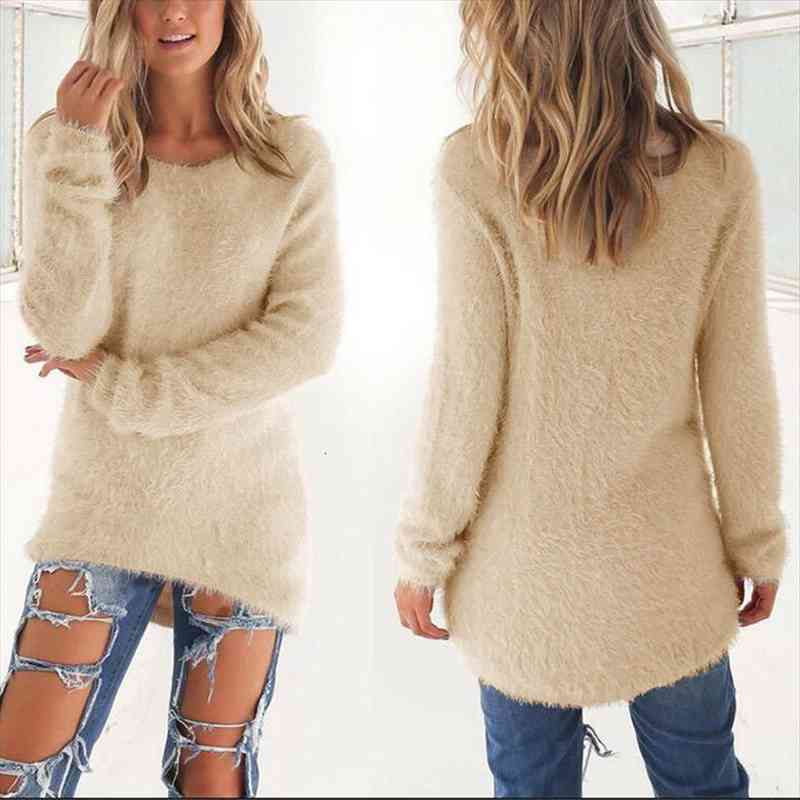 

women knitted long pullovers autumn womens sweaters winter warm clothes casual round collar solid color cold blouse pink black jumpers, White;black