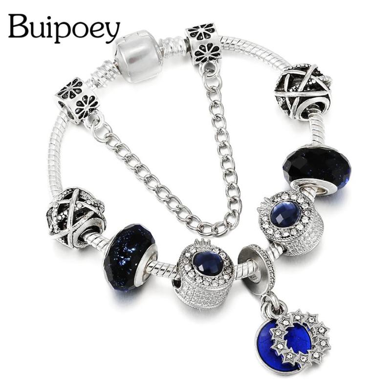 

Charm Bracelets Buipoey Star Pendant Blue Crystal For Women Men Original Crown Letter O Beaded Bracelet Jewelry Gifts