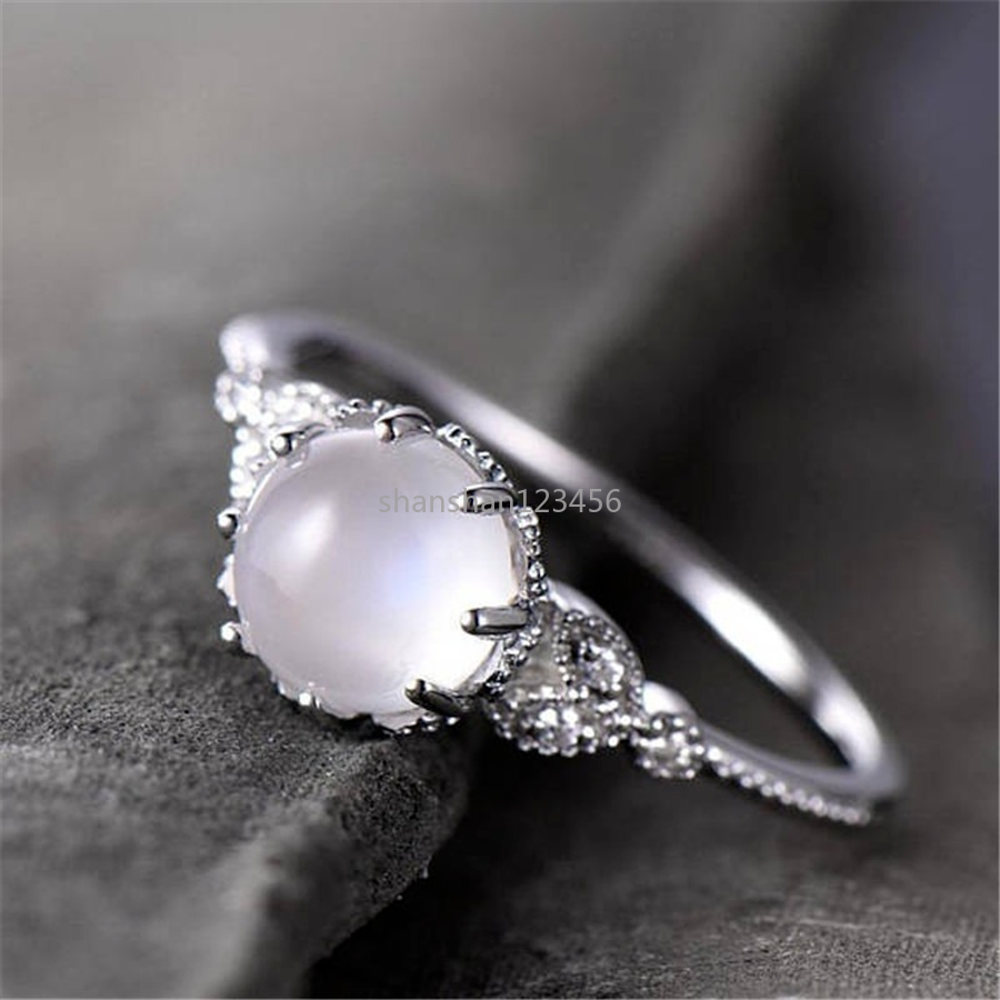 

Fashion Moonstone Ring Women Gemstone Rings Band Wedding Jewelry Gift Fashin Will and Sandy, Golden;silver