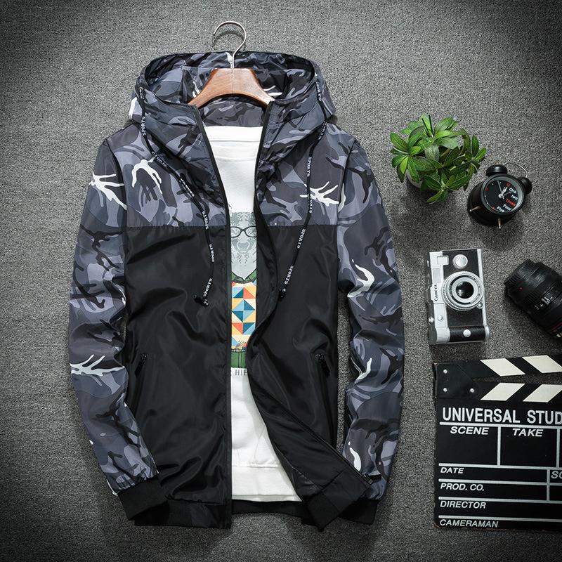 

Men's Military Windbreaker Camouflage Patchwork Jackets Coats Fashion Streetwear Men Jacket Camo High Quality Clothes, Blue