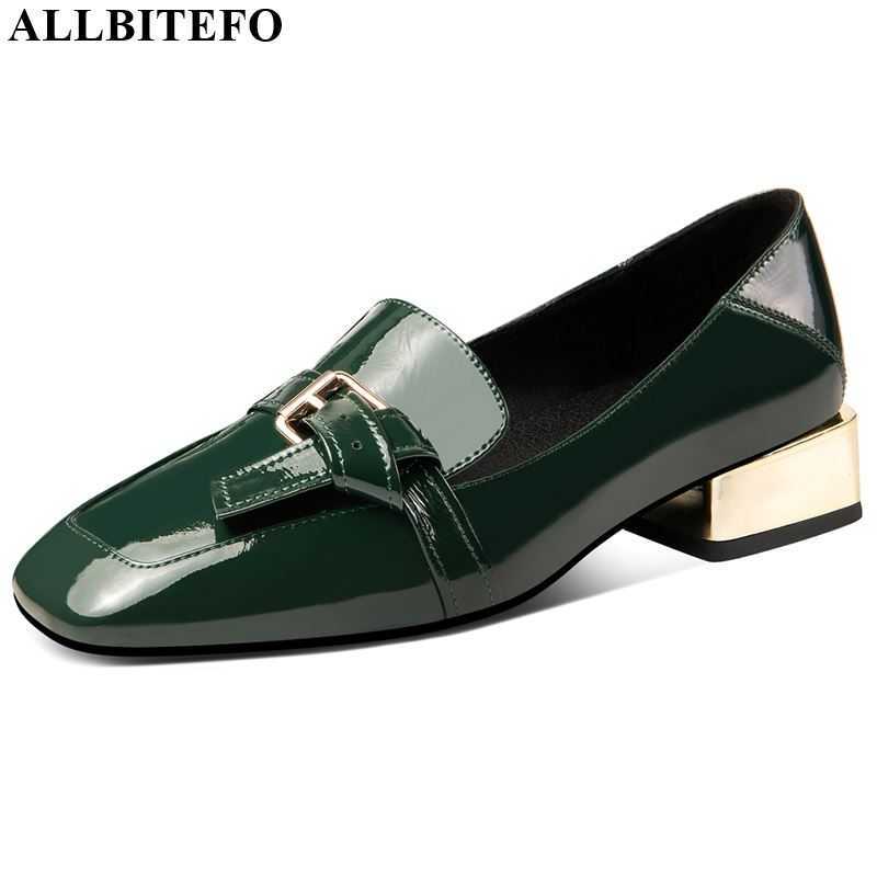 

ALLBITEFO fashion low-heeled high heel shoes nature genuine leather high heels elegant square toe women heels 210611, As picture