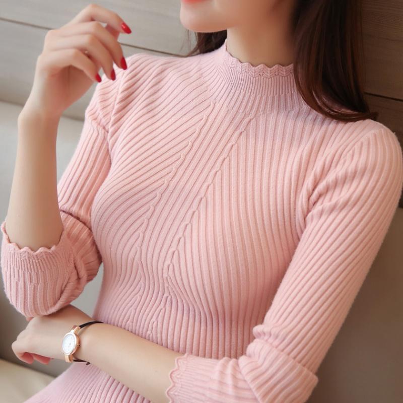 

Women's Sweaters Vk Mode Herfst Winter Vrouwen Dames Lange Mouwen Coltrui Gebreide Pull Trui Top Femme Koreaanse Strakke Casual, White;black