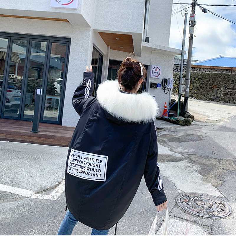

Women's Down & Parkas Women Winter Coat Fashion Cotton Padded Warm Big Fur Collar Hooded Loose Korean Style Female Thick Long Jackets, Black