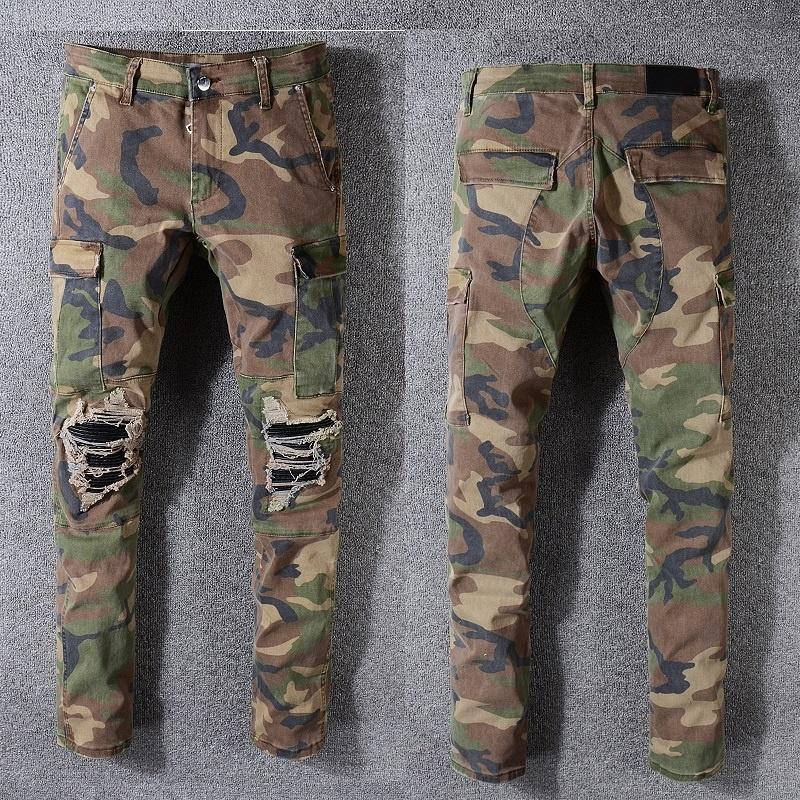 

Luxurys Designers Jeans Fashion Straight Men's Biker Hole Stretch Denim Casual Jean Men Skinny Pants Elasticity Male Ripped Trousers Man, As pic