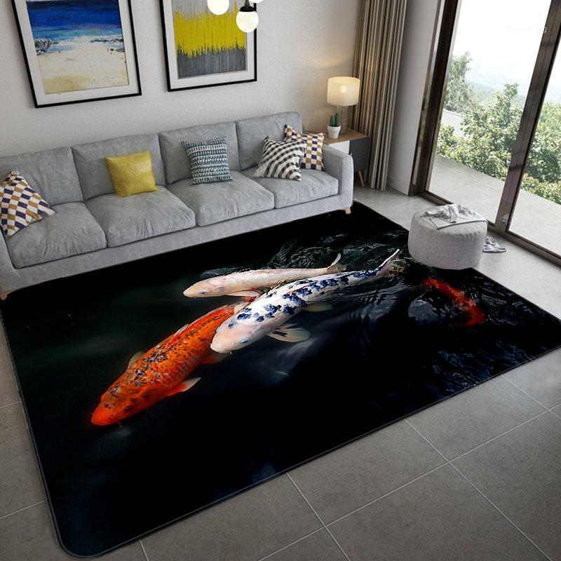 

Carpets Nordic Luxury Animal Black 3D Carpet Living Room Decoration Home Fish Leopard Pattern Rug Bedroom Flannel Mat Bathroom Floor
