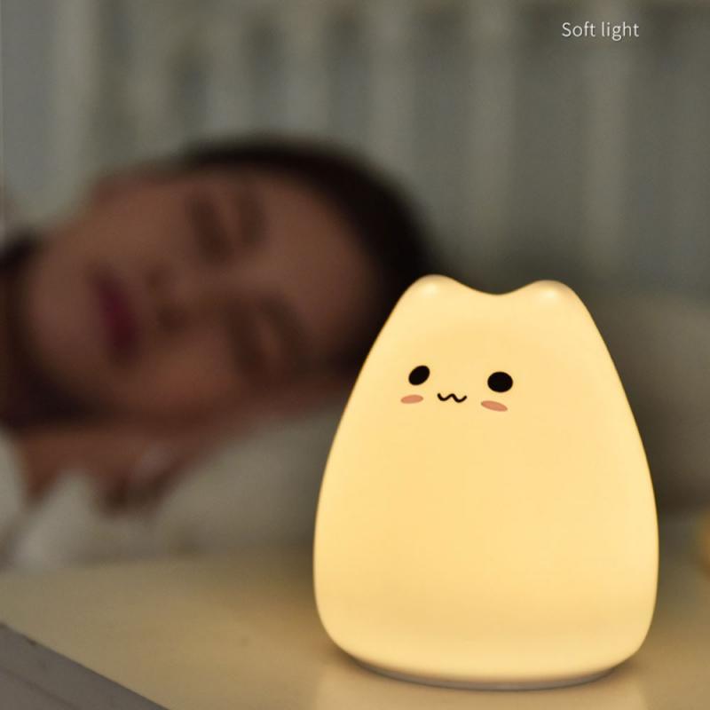 1PC Cat Silicone Night Light Touch Sensor LED Night Lamp Colorful Child Holiday Gift Sleepping Bedroom Desktop Decor Lamp-image-694070152