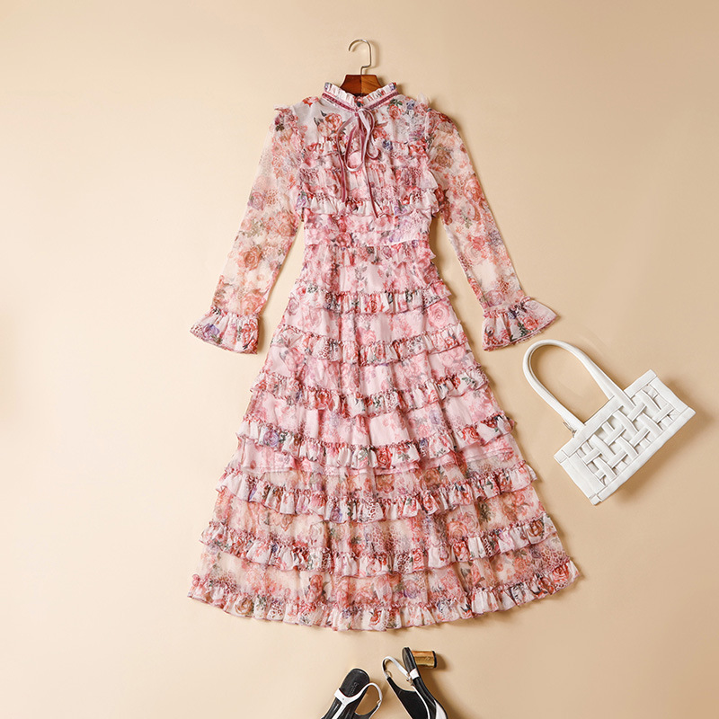 

320 2021 Runway Dress Spring Summer Dress Brand Same Style Empire Crew Neck Pink Long Sleeve Womens Dress Fashion High Quality AS, Customize