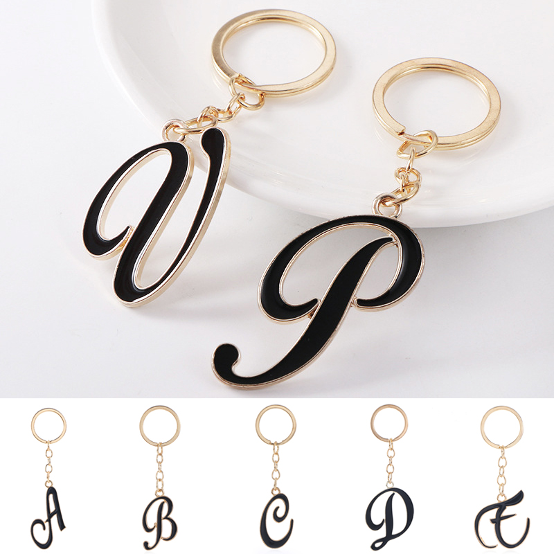 

Fashion DIY A-Z Letters key Chain Gold Color Metal Keychain Women Car Key Ring Simple Letter Name Key Holder Party Gift Jewelry
