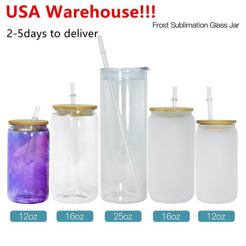 

Local Warehouse! 12oz 16oz Sublimation Glass Beer Mugs Can Shaped Glass Cups Beer Can Glass Tumbler Drinking Glasses Beer Glasses With Bamboo Lid US Stock