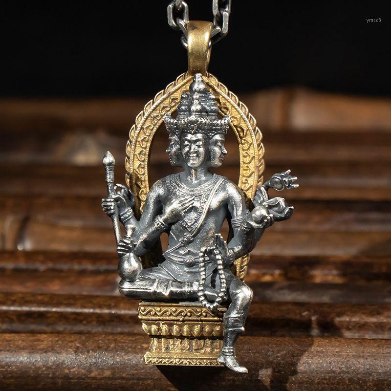 

Chains Retro Four-faced Buddha Silver Pendant Lucky Transit Men And Women Necklaces Lanyard Jewelry Accessories