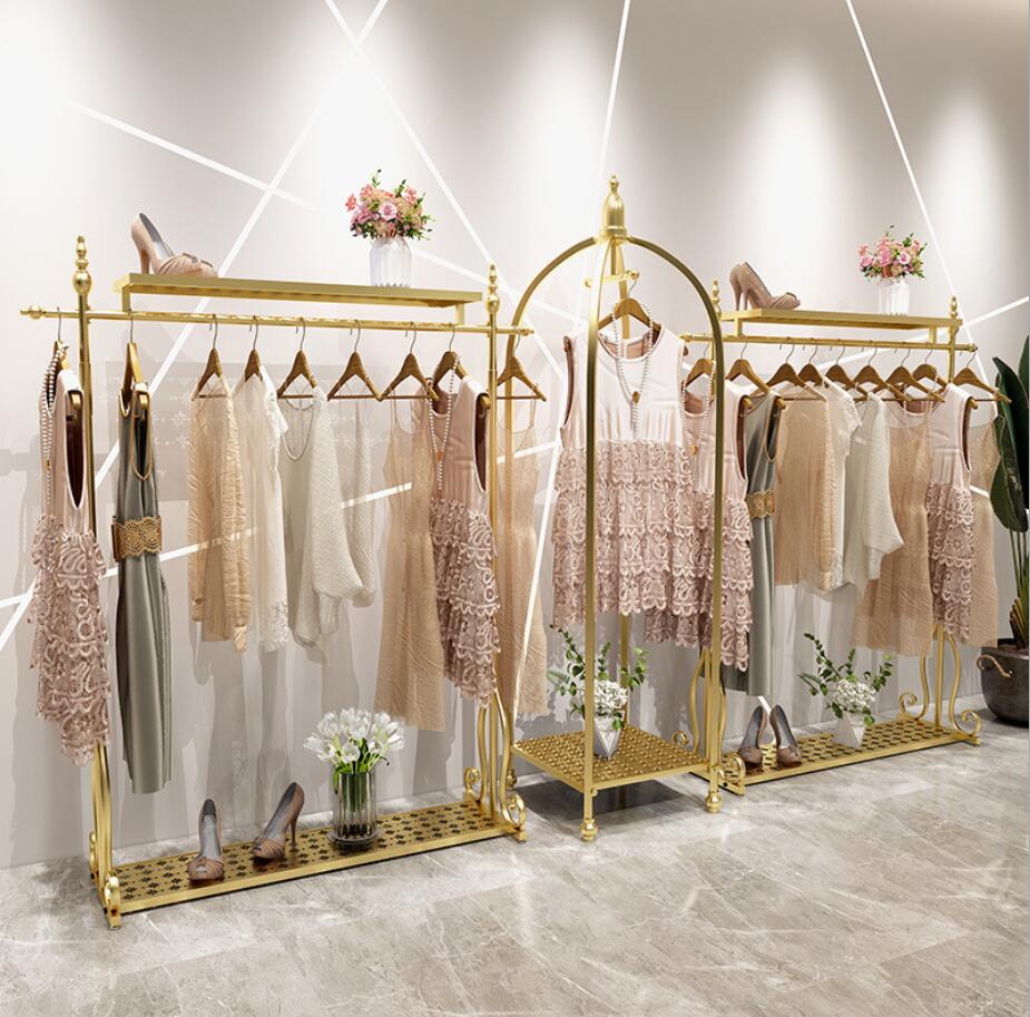 

Women's clothing rack Commercial Furniture shopping mall clothes racks iron hanging cloth shelf landing custom