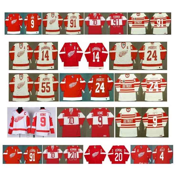 

3740Vintage Detroit Red Wings Jerseys 14 Brendan Shanahan 24 BOB PROBERT 55 LARRY MURPHY 9 Gordie Howe 91 Sergei Fedorov 20 REDMOND CCM Hockey, Black
