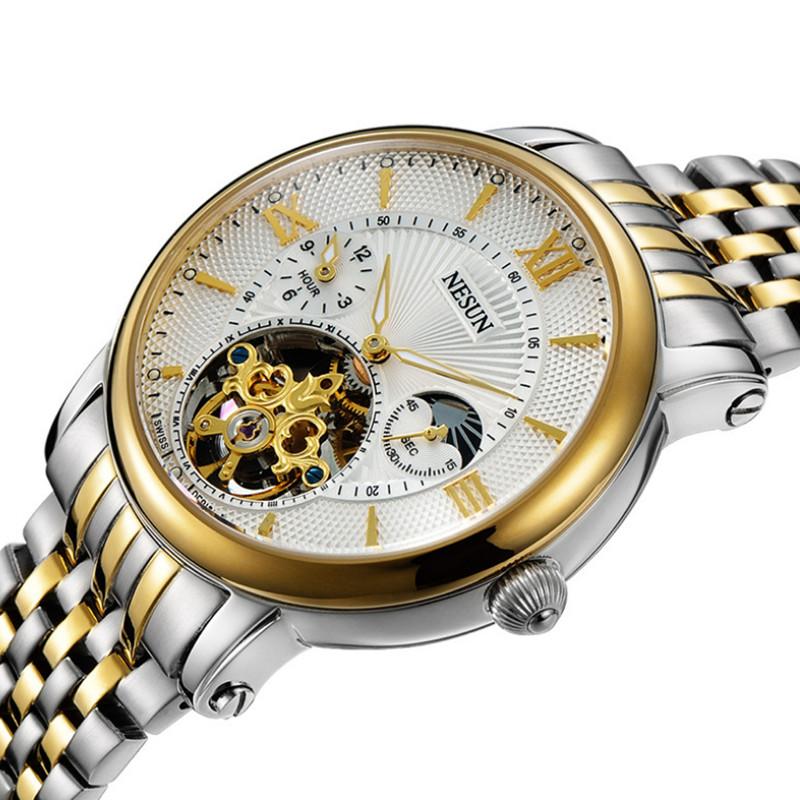 

Vintage Skeleton Tourbillon Watches For Men Original Brand Workable Moon Phase Automatic Wristwatch 316L Full Steel Montre Homme Wristwatche, Leather silverbrown