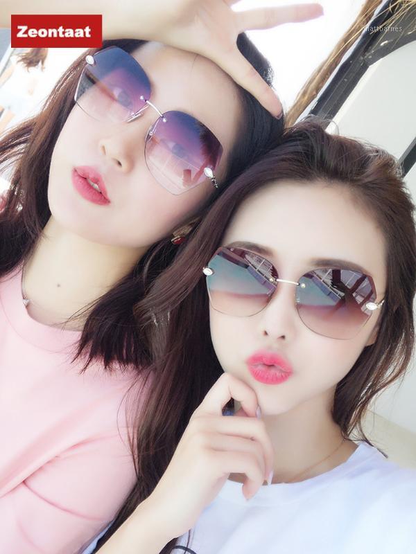 

Sunglasses Frameless Trimmed Personalized Diamond Women European And American Fashion Big Frame Marine