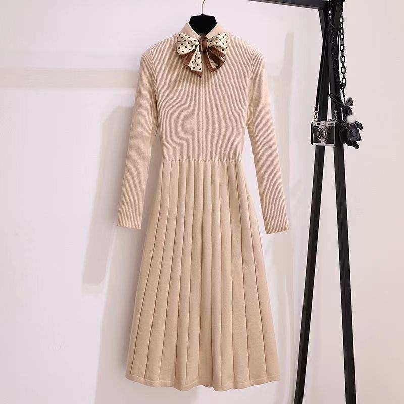 

Banulin Chic Women Long Knit Midi Sweater Dress Autumn Winter Knitted A Line Ribbed Thick Christmas Pullover Party es 210603, Khaki