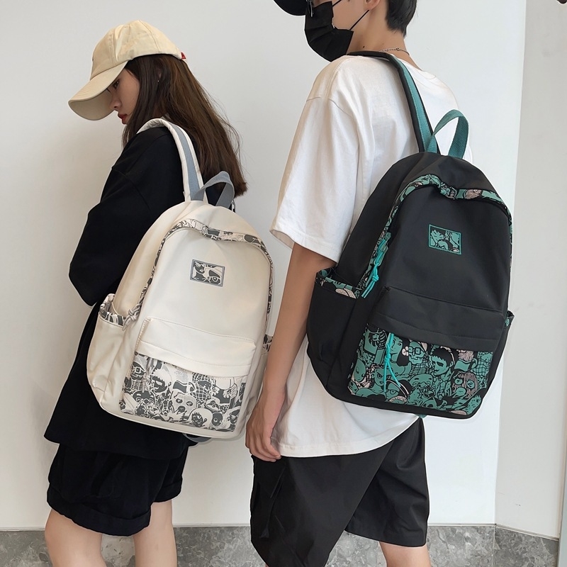 

Schoolbag Korean version Harajuku ulzzang backpack junior high school female college student simple Sen Department, Black with purple