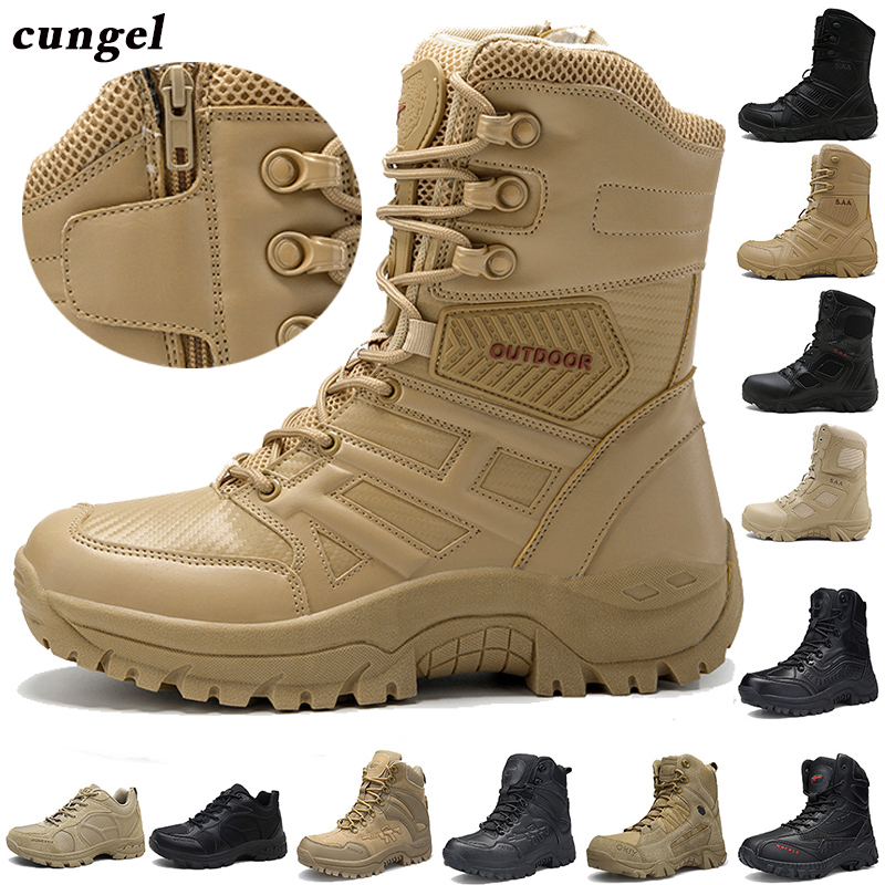 

New Footwear Military Tactical Mens Boots Special Force Leather Desert Combat Ankle Boot Army Mens Shoes Plus Size -47, 067-khaki