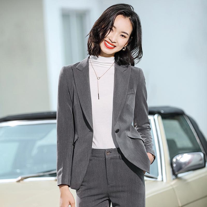 

Women's Two Piece Pants Korean Autumn And Winter Formal Work Clothes Jacket Trousers Apricot Gold Business Suit 2-piece, White