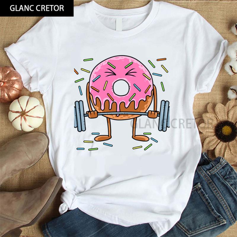 

Harajuku Short Sleeve T-shirt Donut Weightlifting For Women T Shirt Korean Style Tshirt Fashion Top Tees Women's, White