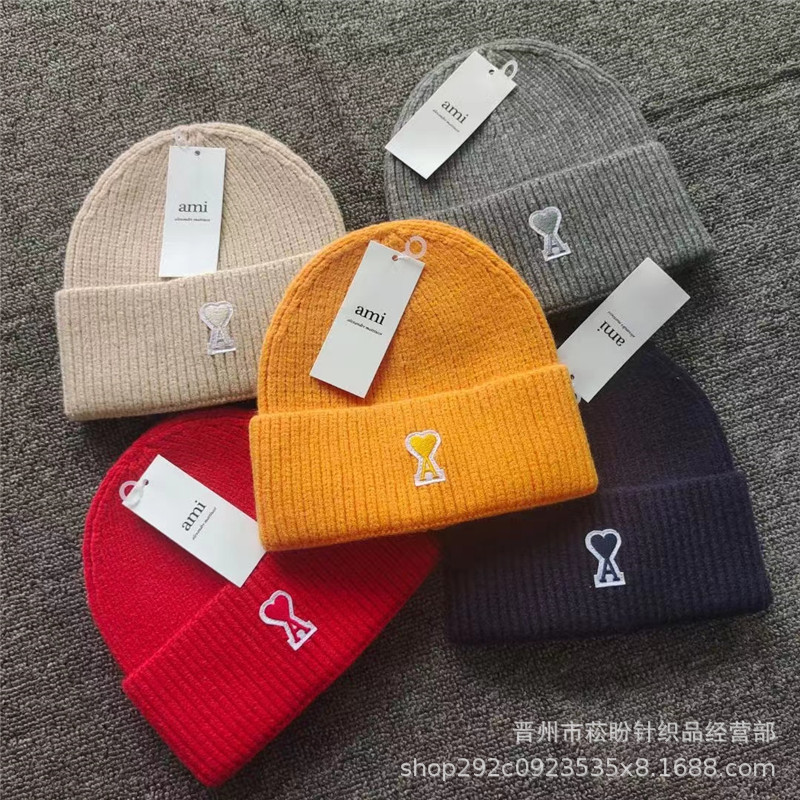 

New Ami Fashion Trend Leisure Sports Lovers Wool Embroidered Hat, Red-one size