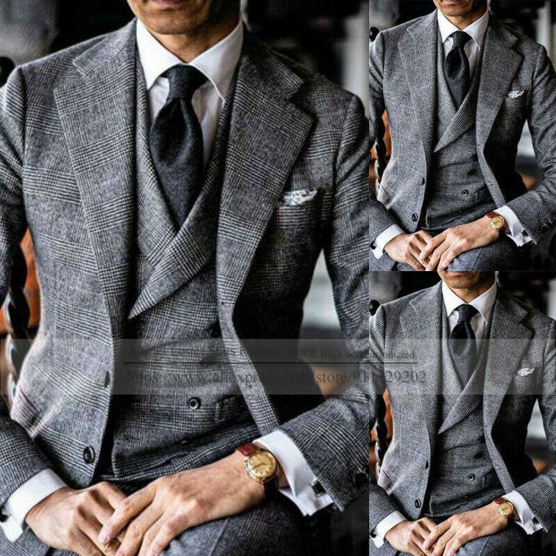 

Costume Homme Mariage Check Tweed Houndstooth Wales Vintage Men's 3 Piece Plaid Suits Notch Lapel Slim Fit Groom Tuxedos Wedding & Blazers, Model 6