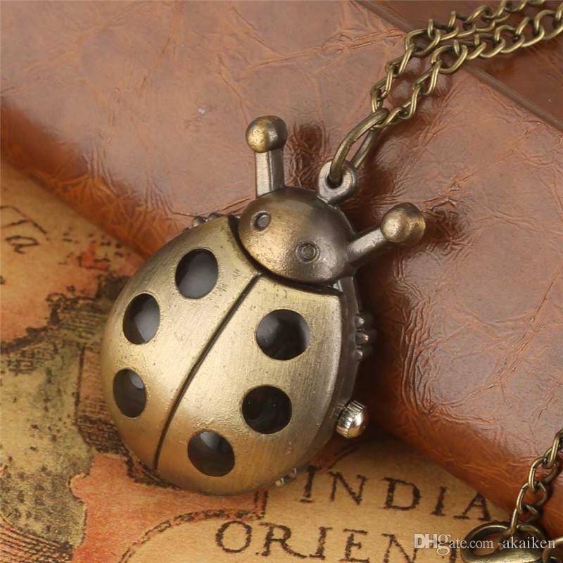 

Steampunk Classic Ladybug Design Analog Quartz Pocket Watch Necklace Chain for Men Women Kids reloj de bolsillo, Slivery;golden