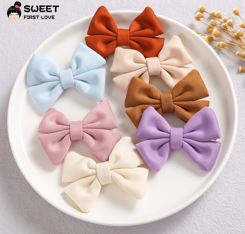 

girls party Hair accessories kids Simple pure color soft knit comfortable cotton hairs clip children candy colors bow Barrette D008, Mix colors random