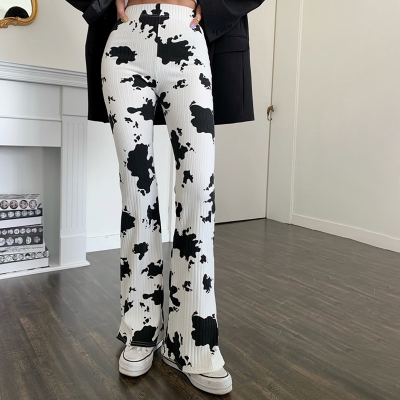 

women's wear black and White Cow Print casual high waist straight pants y2k harajuku pants gothic 210602, Picture color