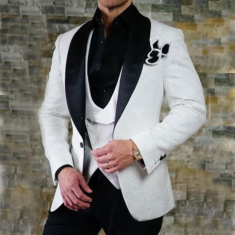 

Men's Suits & Blazers 2021 White Jacquard Suit Mens Wedding Custom Made Groom Prom Tuxedos Slim Fit Ropa Hombre 3 Piece Set ( Jacket+Pants+V, Same as image