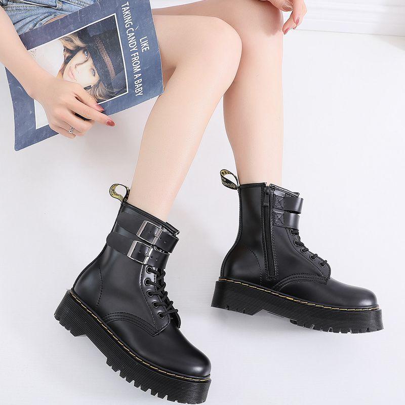 Boots Autumn And Winter Dr Riding Female Buckle British Leather 8-hole Thick-soled Muffin Bottom Increased Motorcycle