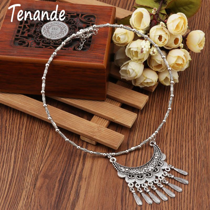 Chokers Tenande Vintage Tibet Silver Color Big Statement Hollow Moon Flower Water Droplets Tassel Necklaces Pendants For Women Boho Gift-image-700540053