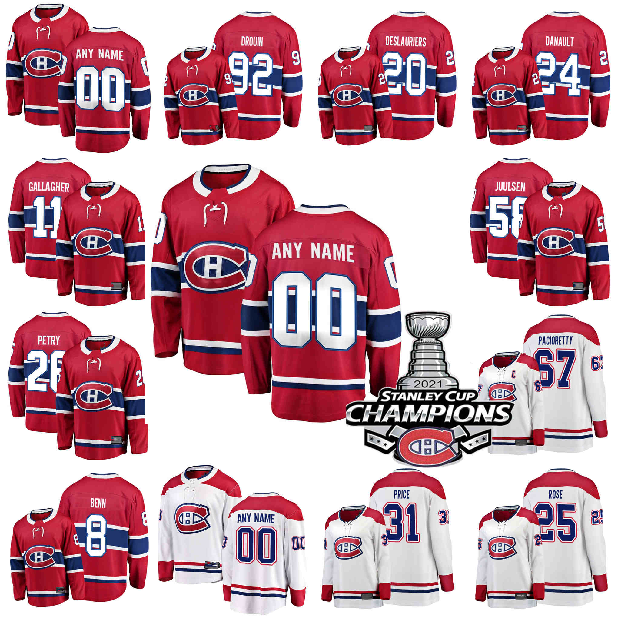 

2021 Stanley Cup Champions Montreal Canadiens Hockey Jerseys Carey Price Jersey Brendan Gallagher Nick Suzuki Josh Anderson Jonathan Drouin, Black;red
