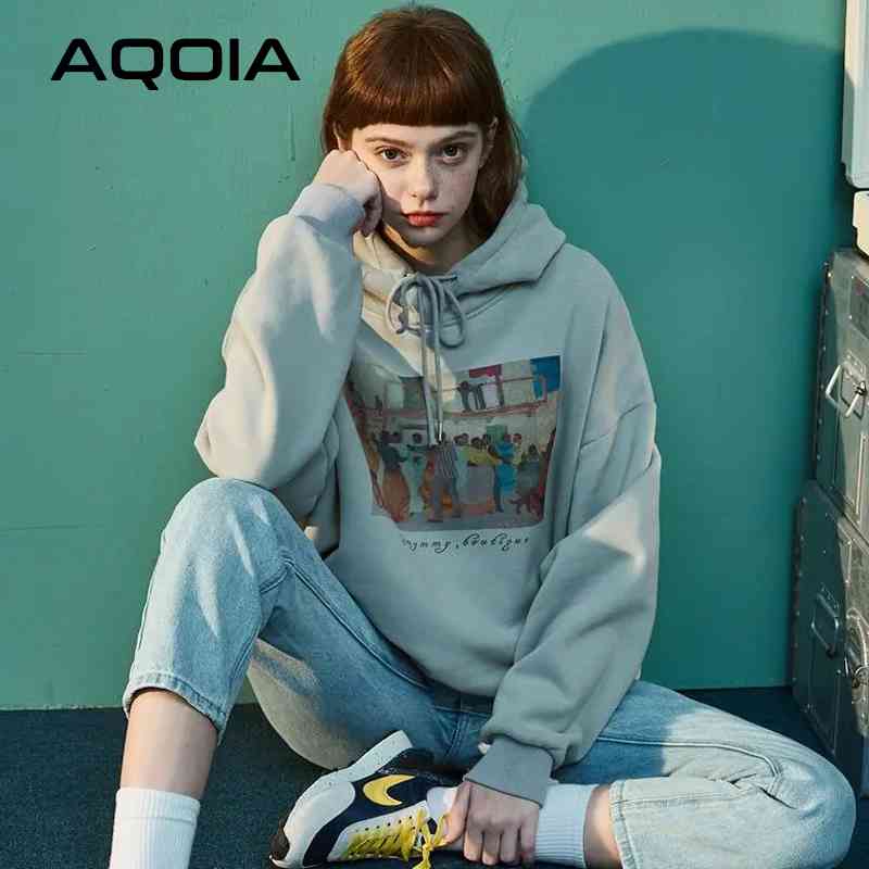 

Winter Vintage Ink Painting Printing Women's Hoodies Oversize Loose Women Sweatershirt Fashion Plus Size Female Pullovers 210521, Sku
