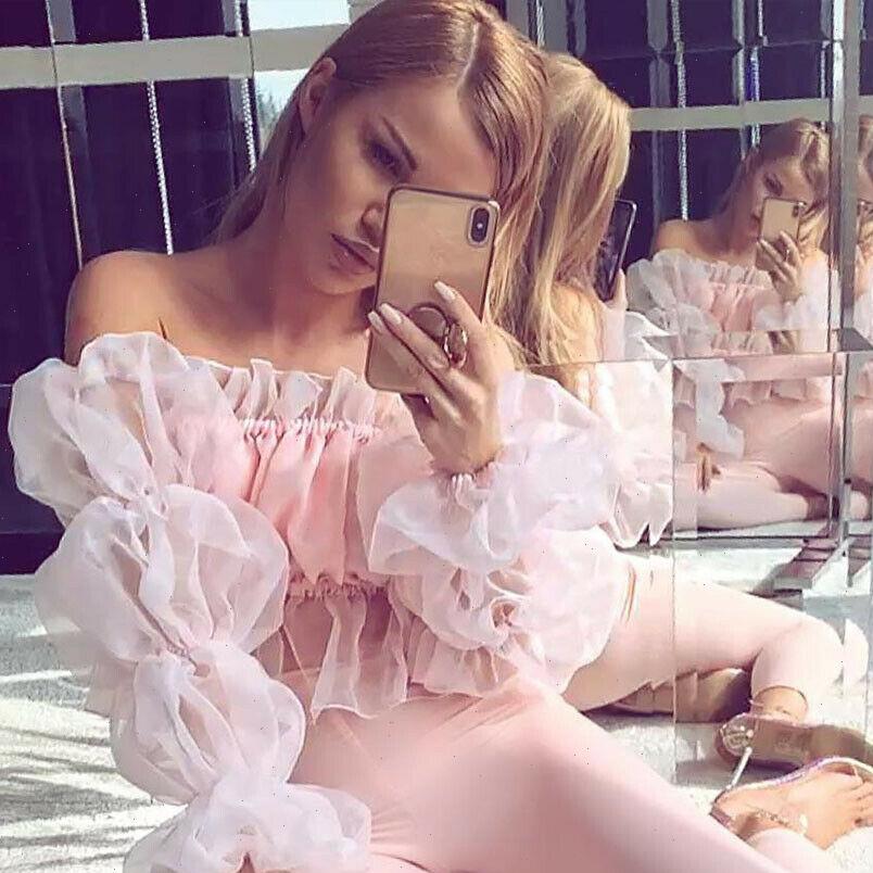 

fashion off shoulder womens shirt puff sleeve frilly lace elegant clothes, White